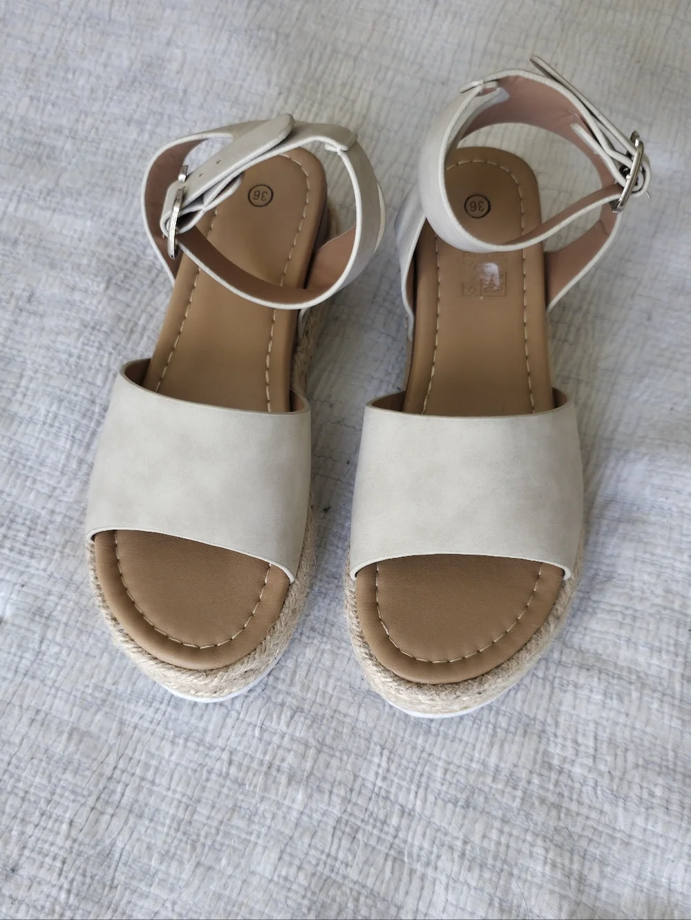Beige Espadrille Wedge Sandals Women's Ankle Strap Boho Summer Beachy Resortwear